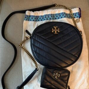 Tory Burch Black Quilted Round Leather Crossbody with wallet